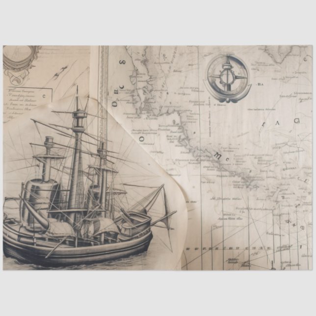 A Nautical Map Series Design 2 Tissue Paper (Front)