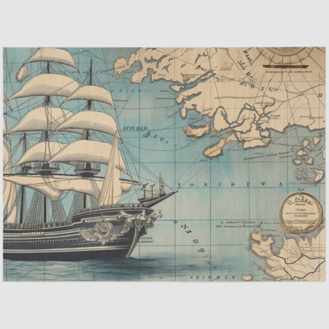 A Nautical Map Series Design 4 Tissue Paper (Front)