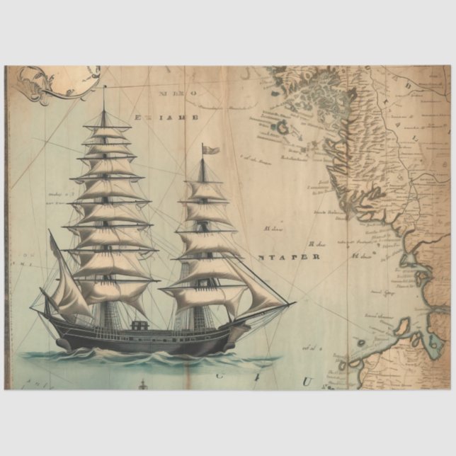 A Nautical Map Series Design 7 Tissue Paper (Front)