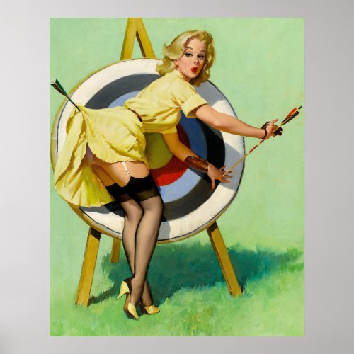 A Near Miss Right on Target Pin Up Art Poster