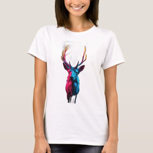  A neon bio luminescent deer face with antlers T_Shirt