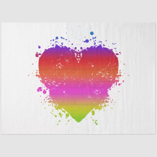 A Neon Distressed Rainbow Heart Series Design 1 Tissue Paper (Front)