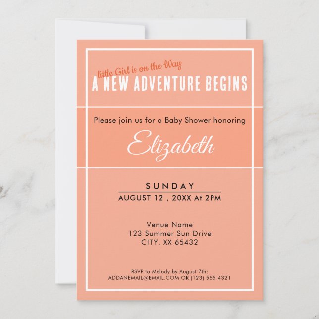 A New Adventure Begins Peach Babyshower Invitation (Front)
