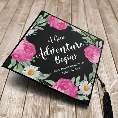 A New Adventure Begins Peony Wreath  Graduation Cap Topper