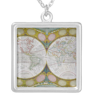 A New and Correct Map of the World, 1770-97 Silver Plated Necklace