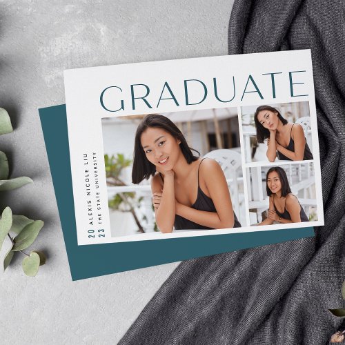 A New Angle  Three Photo Collage Graduation Announcement