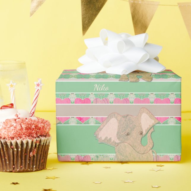 A New Baby Boy! Elephant & Green Wrapping Paper (Birthday Party)