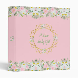 A New Baby Girl Watercolor Pink Roses 3 Ring Binder