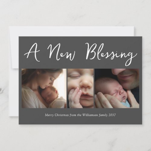 A New Blessing Gray Holiday Birth Announcement 