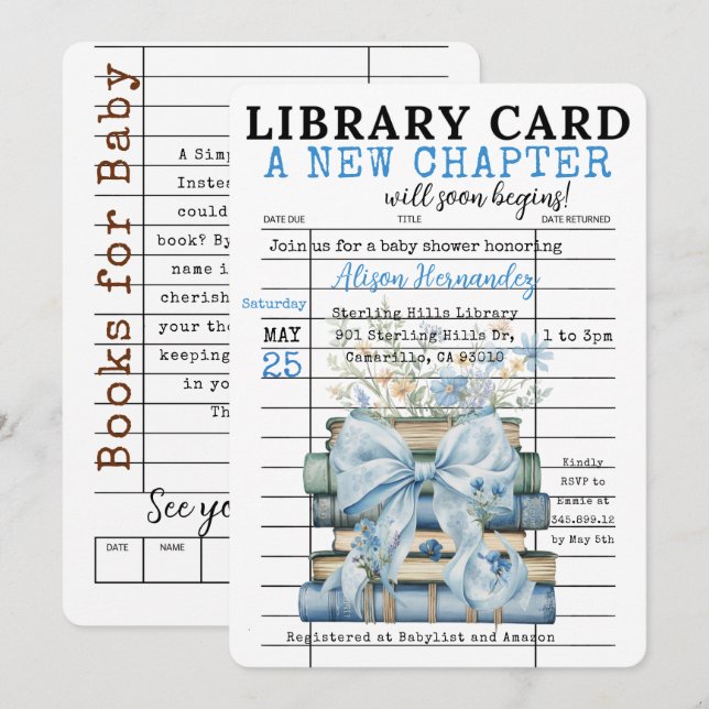 A New Chapter Baby Shower BOY Invitation (Front/Back)