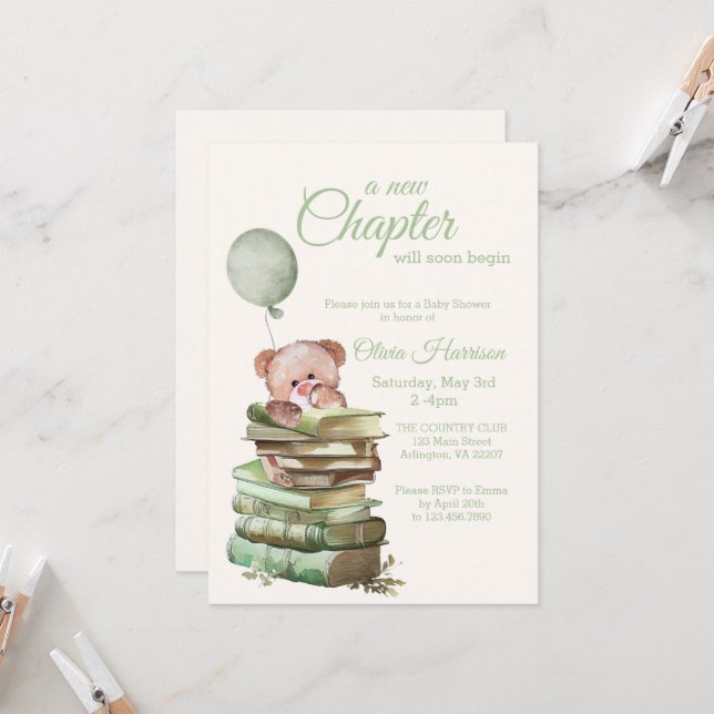 A New Chapter Baby Shower Invitation – Storybook (Front/Back In Situ)