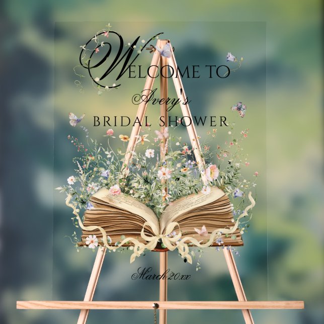 A New Chapter Begin Book Wildflower bridal shower Acrylic Sign (Neutral)