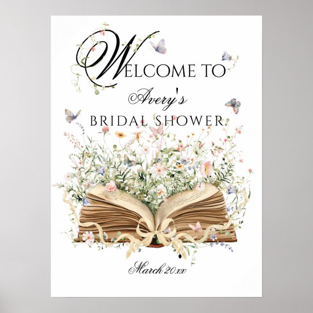 A New Chapter Begin Book Wildflower bridal shower Poster (Front)