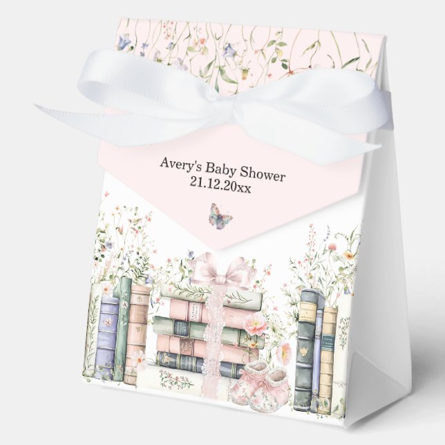 A New Chapter Begin Floral Bow Baby Girl Shower Favor Boxes (Front)
