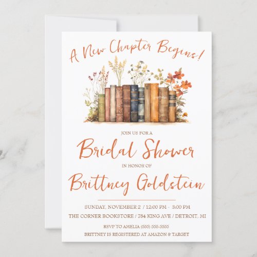 A New Chapter Begins Autumn Floral Bridal Shower Invitation
