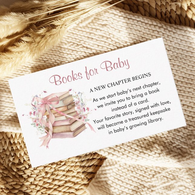 A New Chapter Begins Baby Shower Books for Baby Enclosure Card (A new chapter begins pink coquette books for baby card)