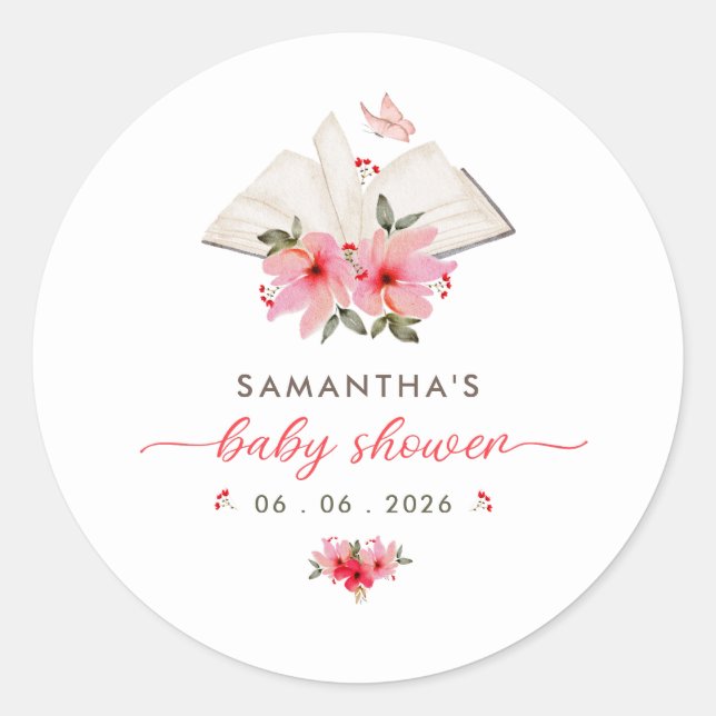A new chapter begins  baby shower  classic round sticker (Front)