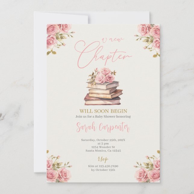 A New Chapter Begins Baby Shower Girl Invitation (Front)