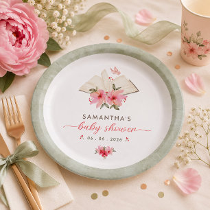 A new chapter begins  baby shower  paper plates