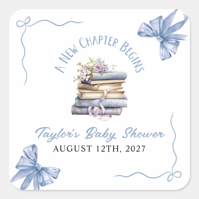 A New Chapter Begins Baby Shower  Square Sticker (Front)