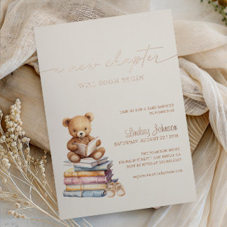 A New Chapter Begins Baby Shower Teddy Storybook Foil Invitation