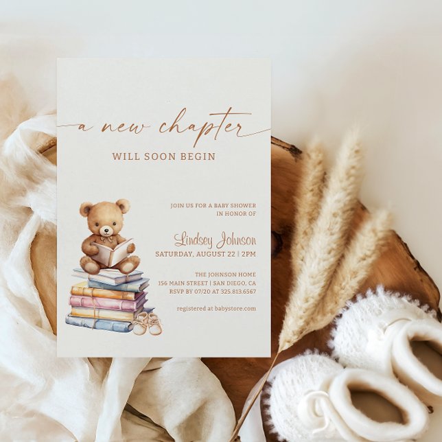 A New Chapter Begins Baby Shower Teddy Storybook Invitation (Creator Uploaded)