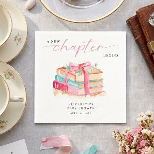 A New Chapter Begins Baby Shower Watercolor Pink Napkins
