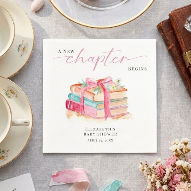 A New Chapter Begins Baby Shower Watercolor Pink Napkins (Creator Uploaded)