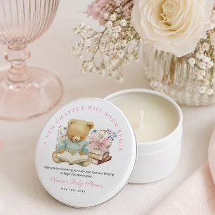 A New Chapter Begins Bear Girl & Books Baby Shower Mini Candle Favors
