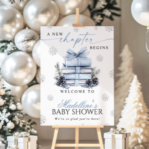 A New Chapter Begins Blue Bow Winter Baby Shower Foam Board