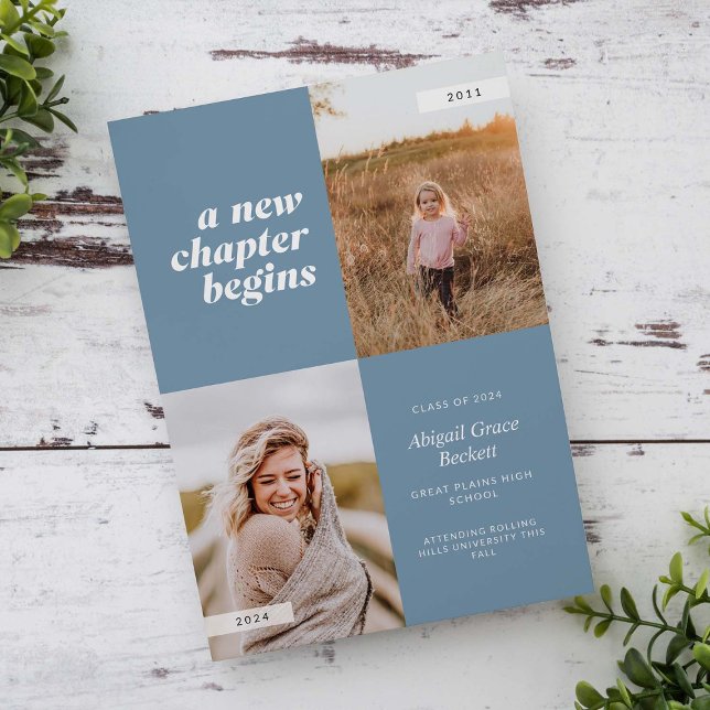 A New Chapter Begins Blue Graduation Invitation (Creator Uploaded)