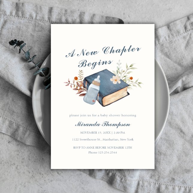 A New Chapter Begins Book Bottle Baby Shower  Invitation (A New Chapter Begins Book Bottle Baby Shower Invitation)