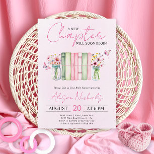 A New Chapter  Begins book girl pink baby shower Invitation