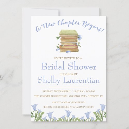A New Chapter Begins  Book Reading Bridal Shower Invitation