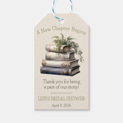 A New Chapter Begins Book Theme Bridal Shower Gift Tags