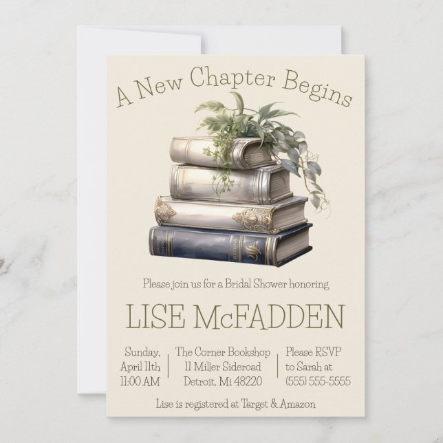 A New Chapter Begins, Book Theme Bridal Shower Invitation (Front)