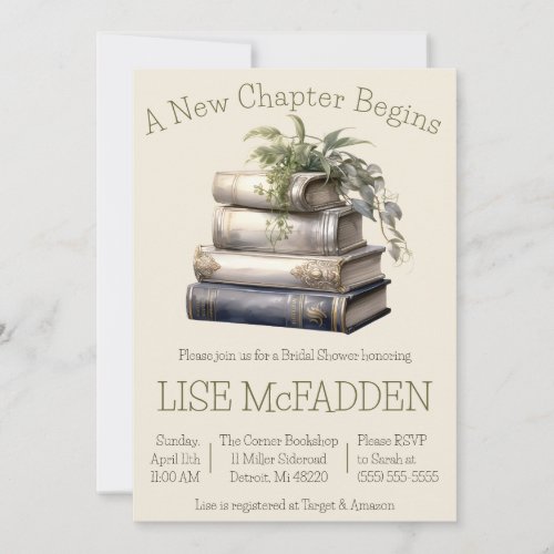 A New Chapter Begins Book Theme Bridal Shower Invitation