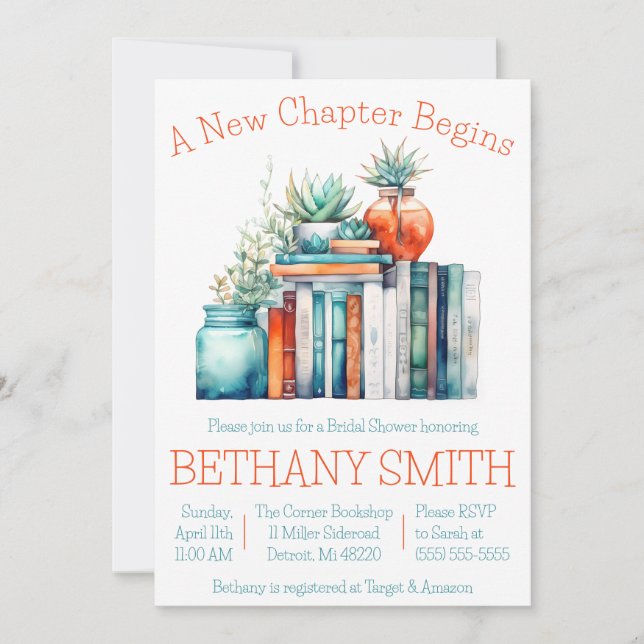 A New Chapter Begins, Book Theme Bridal Shower Invitation (Front)