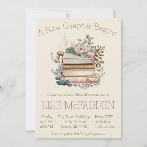 A New Chapter Begins Book Theme Bridal Shower Invitation