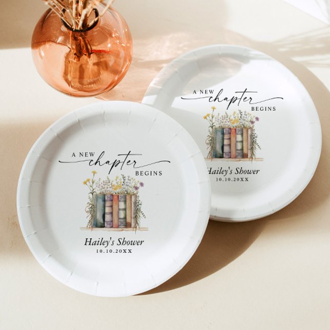 A New Chapter Begins, Book Theme Bridal Shower Paper Plates (Creator Uploaded)