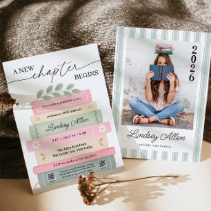 A New Chapter Begins Book Theme Graduation Party Invitation