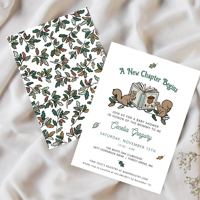 A New Chapter Begins Book Themed Baby Shower Invitation (One of a kind woodland baby shower invitations - original artwork by Tiffany Duffy)