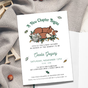 A New Chapter Begins Book Themed Fox Baby Shower Invitation