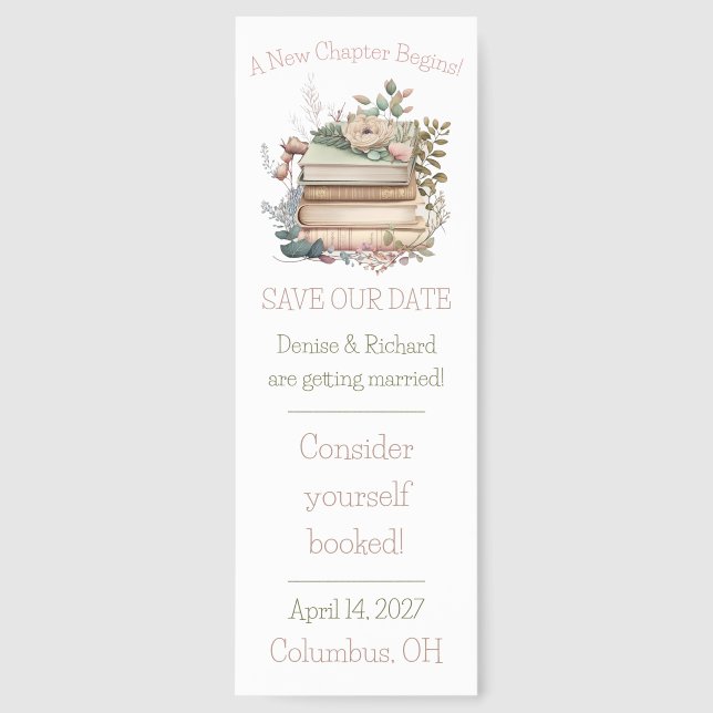 A New Chapter Begins! Bookmark Save the Date (Front)