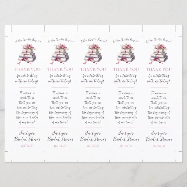 A New Chapter Begins! Bookmark Shower Favor (Front)