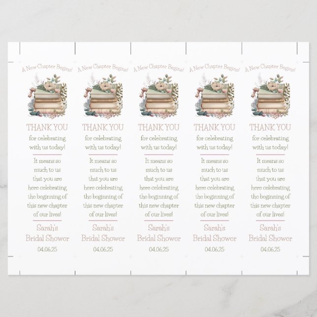 A New Chapter Begins! Bookmark Shower Favor (Front)