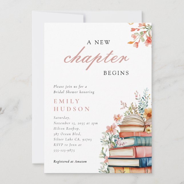 A New Chapter Begins Books Bridal Shower Invitation (Front)