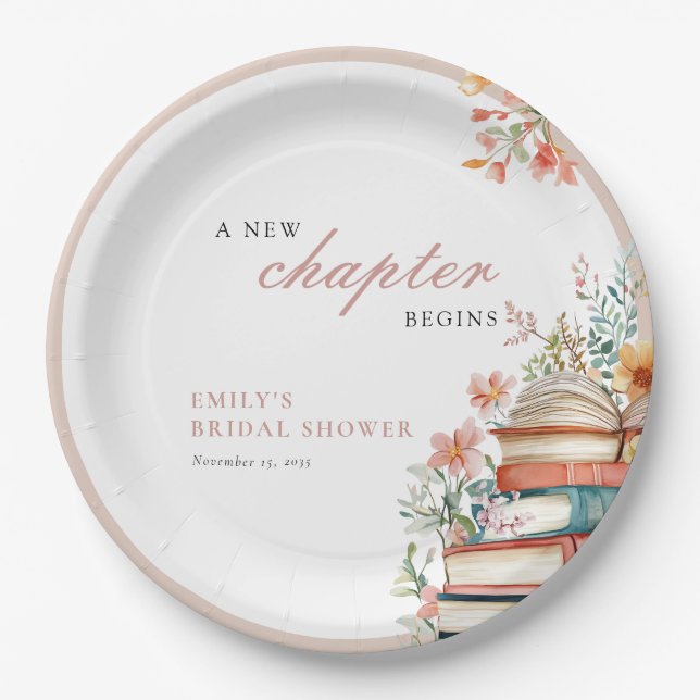 A New Chapter Begins Books Bridal Shower Paper Plates (Front)