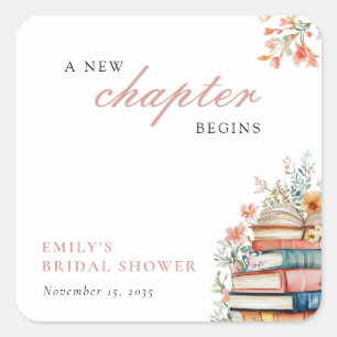 A New Chapter Begins Books Bridal Shower Square Sticker