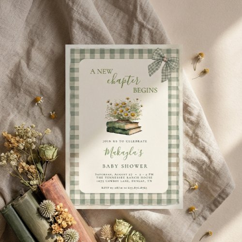 A New Chapter Begins Books Floral Baby Shower Invitation